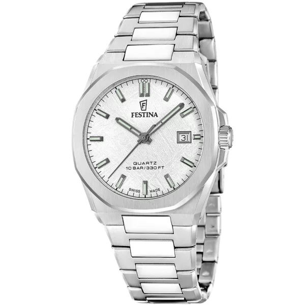 Festina Swiss Made férfi karóra F20100/1, szürke számlappal, ezüst nemesacél szíjjal
