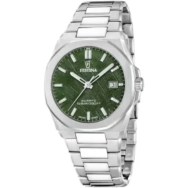 Festina Swiss Made férfi karóra F20100/2, zöld számlappal, ezüst nemesacél szíjjal