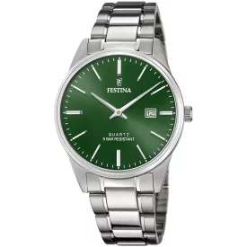 Festina Classics férfi karóra F20511/5, zöld számlappal, fekete nemesacél szíjjal