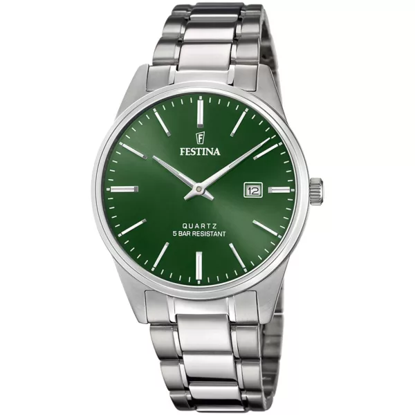 Festina Classics férfi karóra F20511/5, zöld számlappal, fekete nemesacél szíjjal