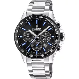 Festina Timeless Chrono férfi karóra F20560/5, fekete számlappal, ezüst nemesacél szíjjal