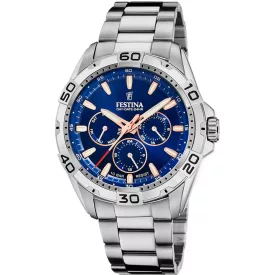 Festina Multifunction férfi karóra F20623/2, kék számlappal, ezüst nemesacél szíjjal
