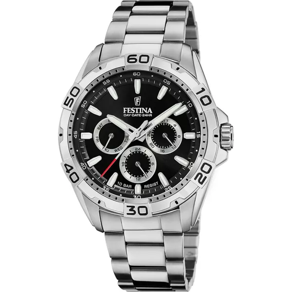 Festina Classics férfi karóra F20623/4, fekete számlappal, ezüst nemesacél szíjjal