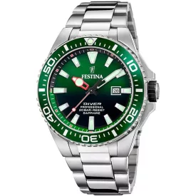 Festina The Originals Diver férfi karóra F20663/2, zöld számlappal, ezüst nemesacél szíjjal