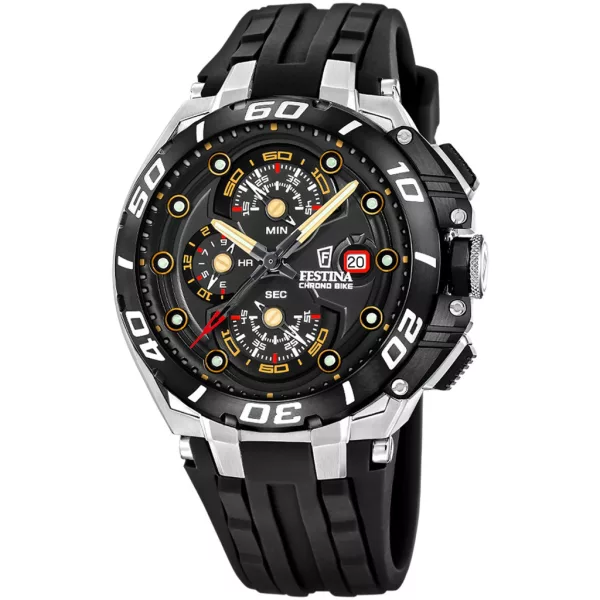 Festina Chrono Bike férfi karóra F20755/8, fekete számlappal, fekete szilikon szíjjal