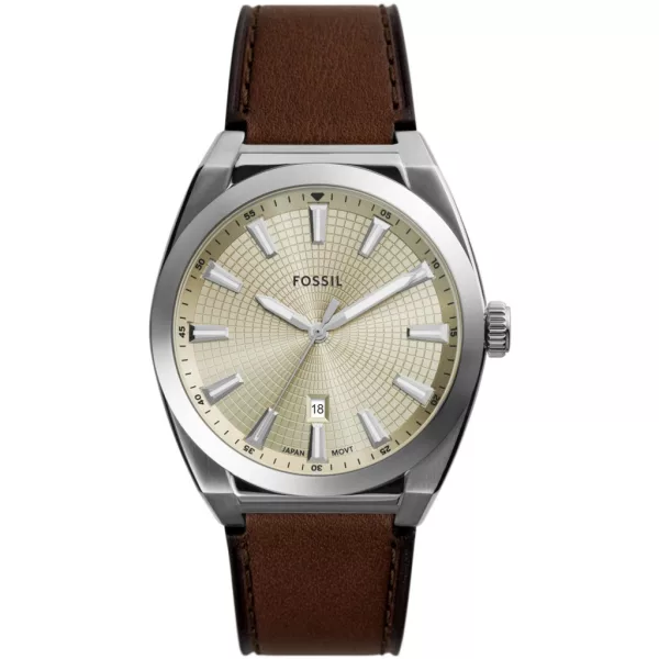 Fossil Everett férfi karóra FS6071, fehér számlappal, barna bőr szíjjal
