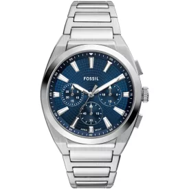 Fossil Everett férfi karóra FS6104, kék számlappal, ezüst nemesacél szíjjal