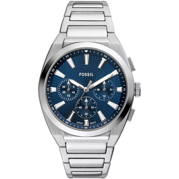 Fossil Everett férfi karóra FS6104, kék számlappal, ezüst nemesacél szíjjal