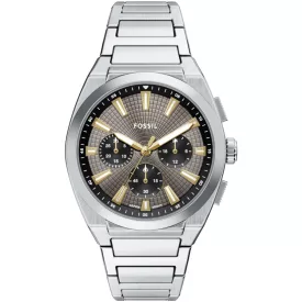 Fossil Everett férfi karóra FS6128, szürke számlappal, ezüst nemesacél szíjjal