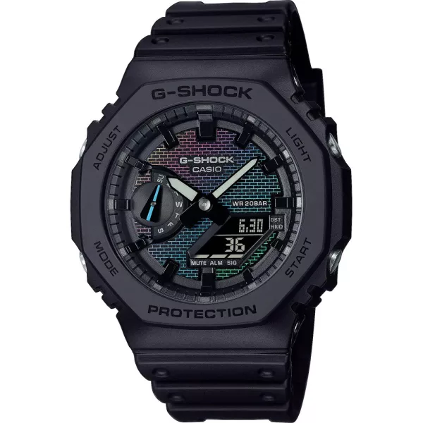 Casio G-Shock Rainbow Brick Wall férfi karóra GA-2100RW-1AER, fekete számlappal, fekete műanyag szíjjal