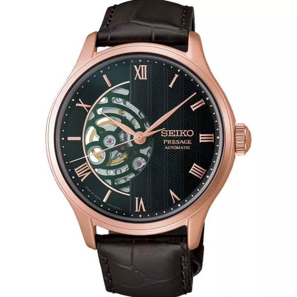 Seiko Presage Japanese Garden férfi karóra HCB007J1, zöld számlappal, barna bőr szíjjal
