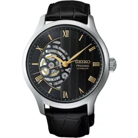 Seiko Presage Japanese Garden férfi karóra HCB008J1, fekete számlappal, fekete bőr szíjjal