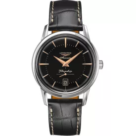 Longines Flagship Heritage férfi karóra L4.795.4.58.0, fekete számlappal, fekete bőr szíjjal