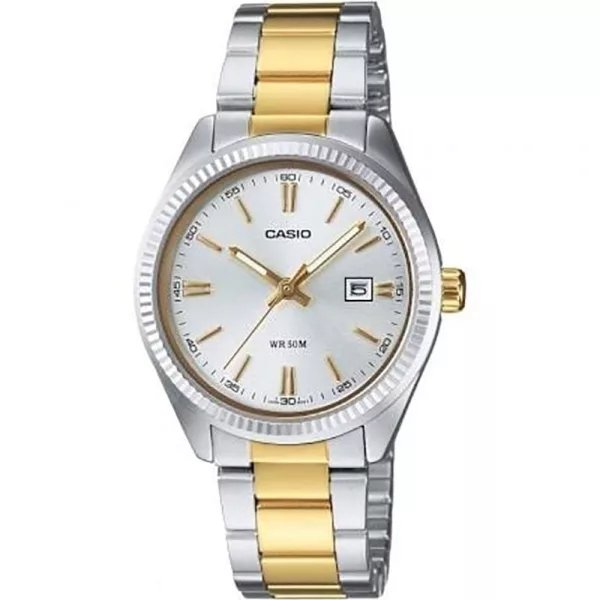Casio Collection női karóra LTP-1302PSG-7AVEG, ezüst számlappal, arany nemesacél szíjjal