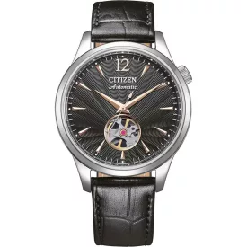 Citizen Automatic férfi karóra NH9131-14E, fekete számlappal, fekete bőr szíjjal