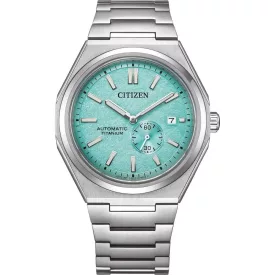 Citizen Automatic férfi karóra NJ0180-80M, türkiz számlappal, ezüst titán szíjjal