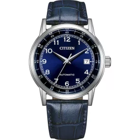 Citizen Automatic férfi karóra NJ0210-13L, kék számlappal, kék bőr szíjjal