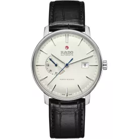 Rado Coupole Automatic Power Reserve férfi karóra R22878045, fehér számlappal, fekete bőr szíjjal
