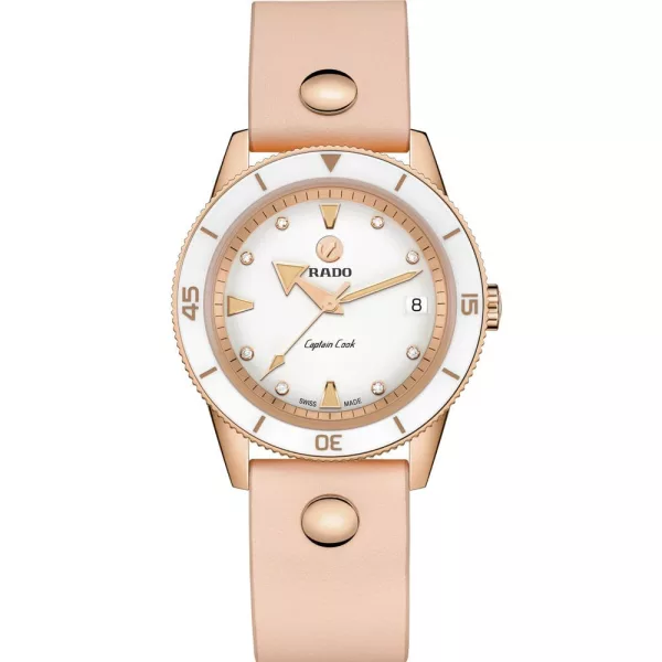 Rado Captain Cook Marina Hoermanseder női karóra szett R32139708, fekete bőr szíjjal