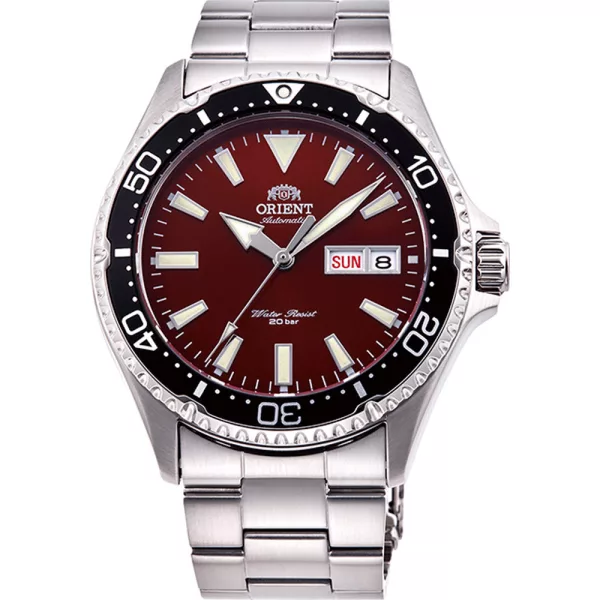 Orient Mako III Kamasu férfi karóra RA-AA0003R39B, piros számlappal, ezüst nemesacél szíjjal