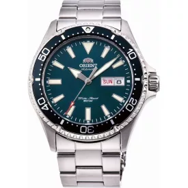 Orient Mako III Kamasu férfi karóra RA-AA0004E39B, zöld számlappal, ezüst nemesacél szíjjal