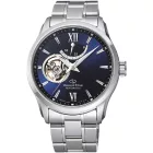 Orient Star Contemporary Open Heart férfi karóra RE-AT0001L00B, kék számlappal, ezüst nemesacél szíjjal