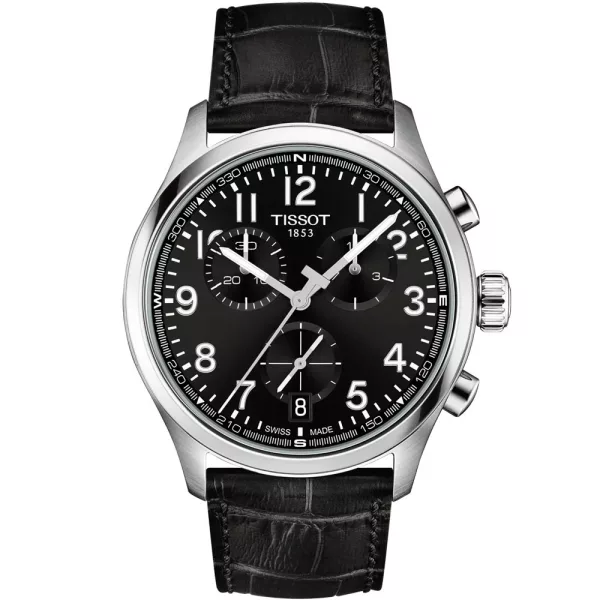Tissot Sport Chrono L férfi karóra T116.417.16.052.00, fekete számlappal, fekete bőr szíjjal