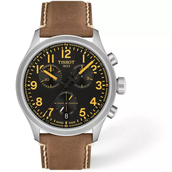 Tissot Chrono L férfi karóra T116.417.16.052.01, fekete számlappal, barna bőr szíjjal