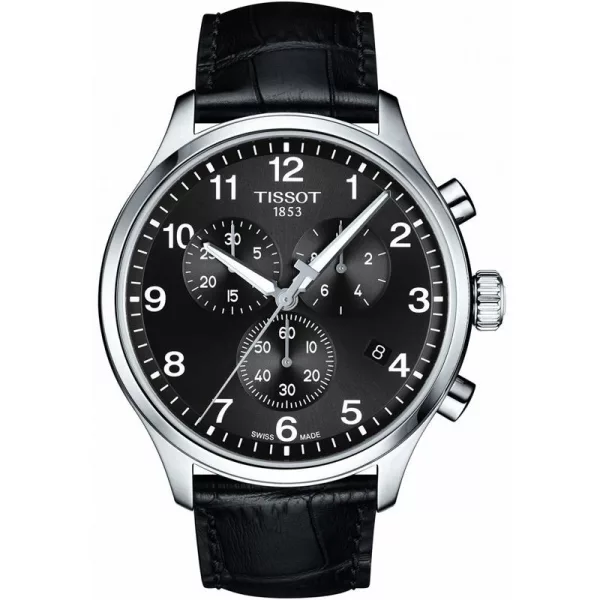 Tissot T-Classic Chrono XL férfi karóra T116.617.16.057.00, fekete számlappal, fekete bőr szíjjal