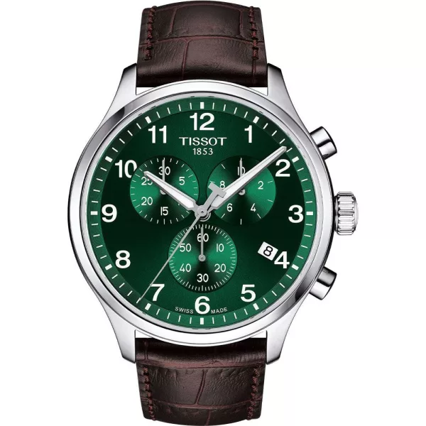 Tissot T-Classic Chrono XL férfi karóra T116.617.16.092.00, zöld számlappal, barna bőr szíjjal
