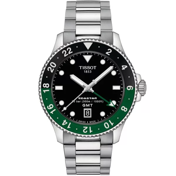 Tissot T-Sport Seastar 1000 GMT férfi karóra T120.852.11.051.00, fekete számlappal, ezüst nemesacél szíjjal