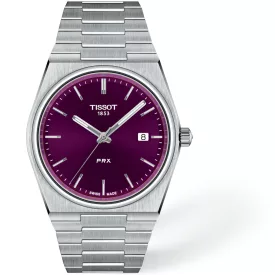 Tissot PRX férfi karóra T137.410.11.401.00, lila számlappal, ezüst nemesacél szíjjal
