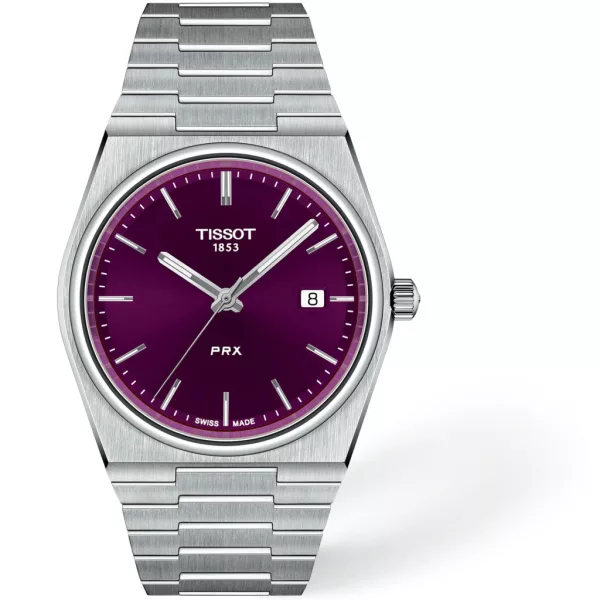 Tissot PRX férfi karóra T137.410.11.401.00, lila számlappal, ezüst nemesacél szíjjal