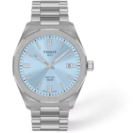 Tissot PRC 100 Solar férfi karóra T151.422.11.351.00, kék számlappal, ezüst nemesacél szíjjal