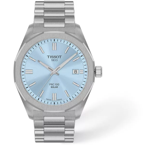 Tissot PRC 100 Solar férfi karóra T151.422.11.351.00, kék számlappal, ezüst nemesacél szíjjal