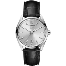 Tag Heuer Carrera Date férfi karóra WBN2111.FC6505, ezüst számlappal, fekete bőr szíjjal