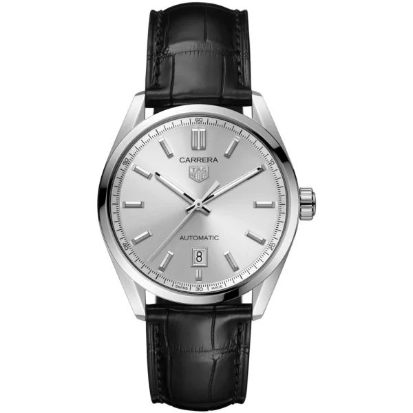 Tag Heuer Carrera Date férfi karóra WBN2111.FC6505, ezüst számlappal, fekete bőr szíjjal
